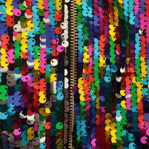 Cresay Sequin Bomber Jacket Size XL Multicolor 80s Disco Glam Festival Style - Picture 5 of 15